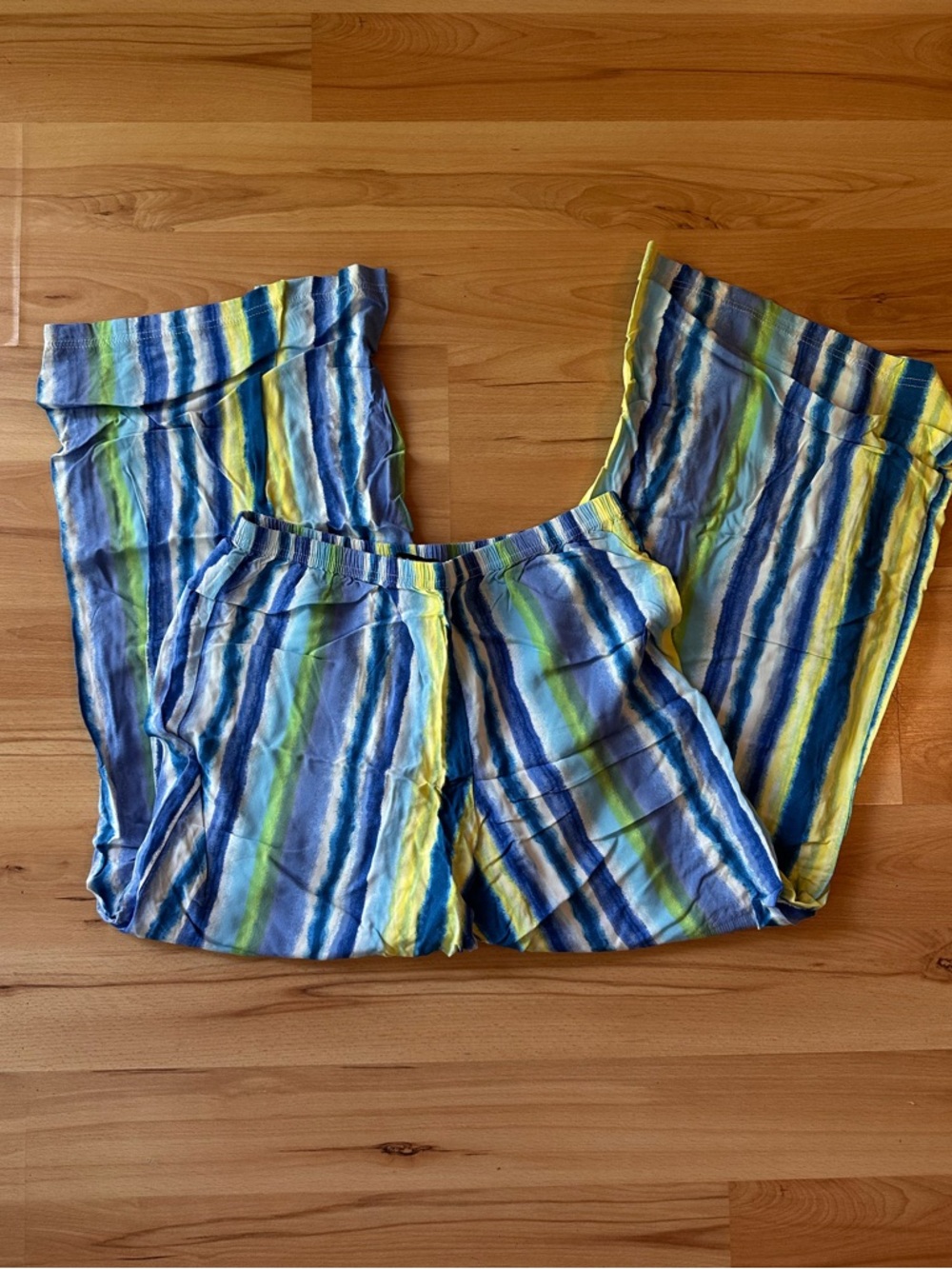 Blue & Yellow Striped Flowy Pants